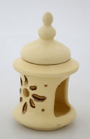 aromatherapy diffuser, temple shape with pierced sun in ceramic, difusor ceramico para aromaterapia con sol calado en pared