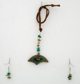 ceramic bead neclace and earrings with stones, collar de cuenta ceramica con aretes con turqueza