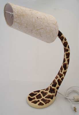 giraffe shape and coloring lamp in stoneware with hand made paper shade, lampara con forma y color jirafa en stoneware con pantalla de papel echo a mano