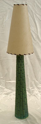 tall bamboo stoneware lamp with vellum shade, lampara bambu en ceramica alta temperatura con pantalla de pergamino
