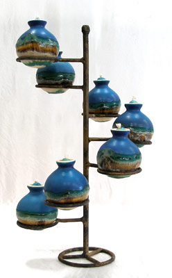 ceramic sphere oil lamp weekly set with iron base, semanario de lamparas de aceite de esfera en ceramica y base de hierro