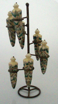 ceramic amphora oil lamp weekly set with iron base, semanario de lamparas de aceite de anfora en ceramica y base de hierro